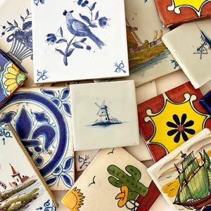 Vintage Tile, Coaster,  Gallery Wall Plaque - Ceramic Delf Blue,  Mexican, Mediterranean Moroccan Spanish Pottery Decor,