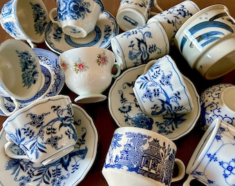 Blue and White Mug Tea Cup Coffee Cup China Vintage English Japanese Wedding Tea Party Old Fashion Floral  Drinkware Collectable Gift TC-2