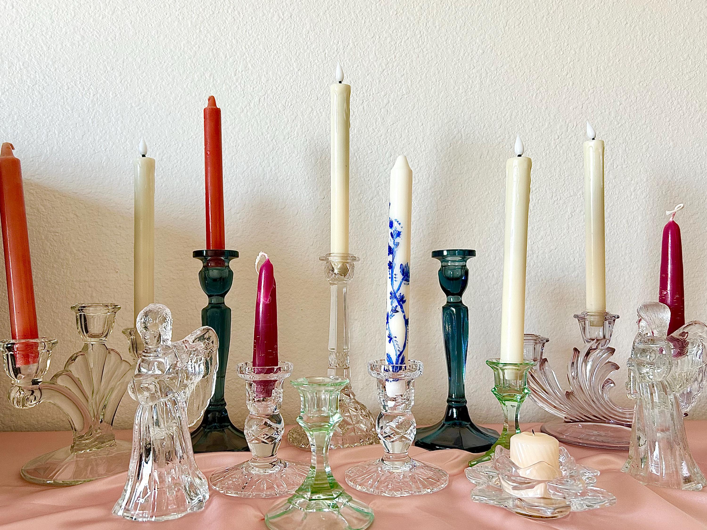 Crystal Candlestick Cut Glass Candle Holder Colorful Candlestick Antique Taper Candle Holder Mismatched Candlestick Wedding Table Candle Set