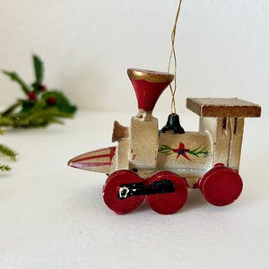 Train Ornament Christmas Tree Decor, Hand Painted Wood Locomotive Tree Hanging Mini Vintage Holiday Decor, Collectable Ornament, Gift Idea