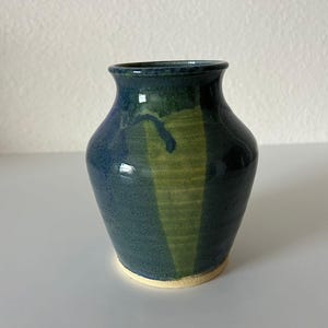 Handmade Pottery Vase, Blue Green Glaze Ceramic, Shelf Decor Flower Vase