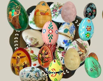 Vintage Egg, Porcelain Wooden Egg Crystal Egg, Floral Bird Design egg, Spring Decor, Easter Hunt Egg, Gift For Kids,  Egg Jewelry Holder