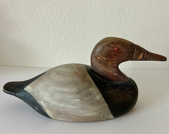 14'' Rustic Wooden Duck Decoy Sculpture,  Hand Carved Bird Decor, Vintage Animal Figurine