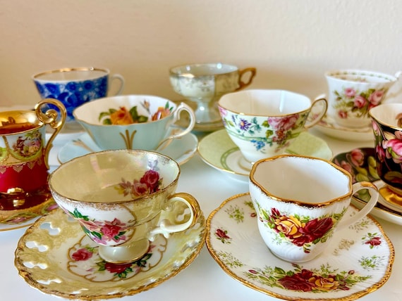 Vintage Tea Cup with Saucer Make your Mix & Match Floral Oriental Tea Party Bridal Shower Cottagecore  Kitchen Dining Room Shelf Decor