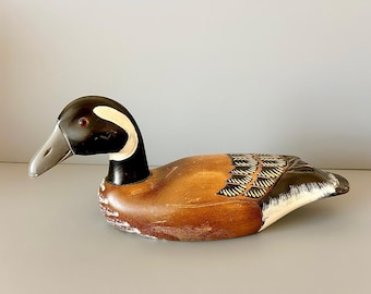 Vintage Wooden Duck Decoy, Hand Carved  Bird Figurine, Rustic Cabin Lake House Decor, Collectible Wildlife Accent