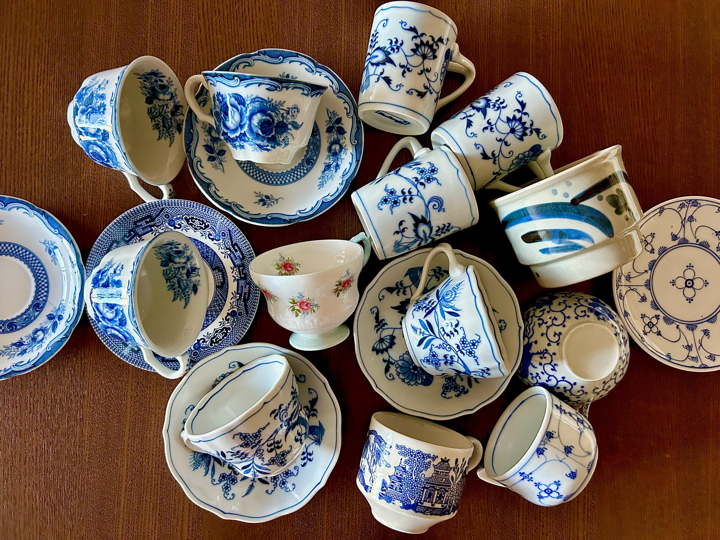 Blue White Tea Cup&Saucer Mix-Matched Floral Coffee Mug English  German European Japanese China Wedding Tea Party Collectable Drinkware TC-3