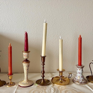 Brass Candlestick Candelabra Chamberstick with Handle Votive Pillar Candle Holder Wedding Collection Candle Holder, Antique Candle Holder