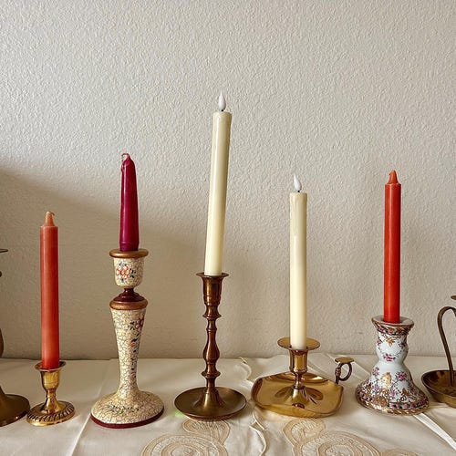 Brass Candlestick Candelabra Chamberstick with Handle Votive Pillar Candle Holder Wedding Collection Candle Holder, Antique Candle Holder
