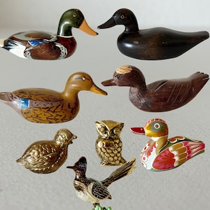 Vintage Duck or Bird Figurine Hand-Carved & Painted Wooden Brass Ceramic Bird  Wildlife Collectible Bird Sculpture Shelf Mantel Office Decor