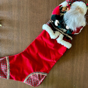 3D Santa Stocking Christmas Ceramic Doll Accent Vintage Holiday Decor Nostalgic Xmas Stocking Collectible Xmas gift idea  for her or him