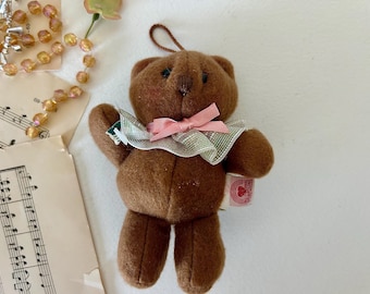 1989 Plush Teddy Bear Ornament  Xmas Tree Decor,  Vintage Holiday Decor
