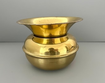 Vintage Brass Vase, Wide Rim Decorative Planter, Pot, Sculptural Metal Vessel Table Decor Entryway Accent