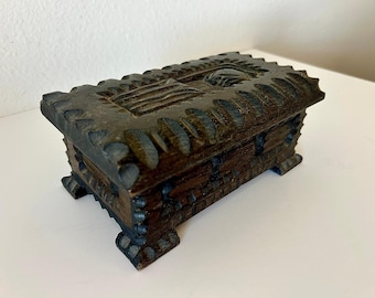 Handcarved Jewelry Box, Rustic Wood Trinket Box, Vintage Keepsake Storage, Dresser Organizer,Ring Earring Necklace Bracelet  Watch Storage,