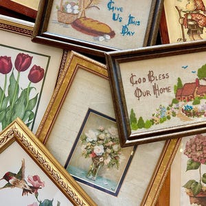 Vintage Framed Art, Pastoral Scenes, Romantic Floral Botanical  Illustration, Rustic Embroidery, Victorian Living room Gallery Wall