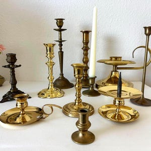 Brass Candle Holder Wedding Table Candlestick Small Candelabra Candle holder with handle, Chamberstick  for Mantel Tabletop Coffee table