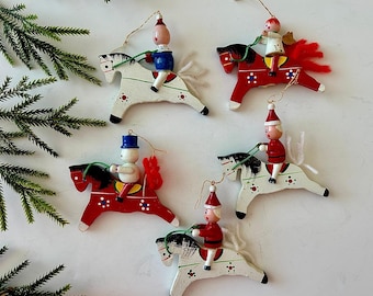 Vintage Wood Angel Ornaments - Set of 6 Small Christmas Tree