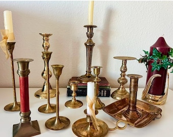 Brass Candle Holder Ornate Candelabra Mismatched Wedding Table Candlestick   Antique Chamberstick Etched Taper Candle Holder Votive  Pillar