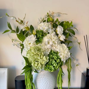 Large Artificial Floral Arrangement: White Hydrangeas, Roses, Greenery
