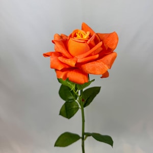 Real Touch Rose - Orange - Artificial Lifelike Faux Flower for Bold Bouquets, Vase Styling & Everlasting Floral Decor