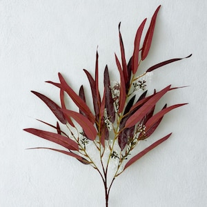Burgundy Eucalyptus Faux Stem: Deep Red Autumn Floral Decor