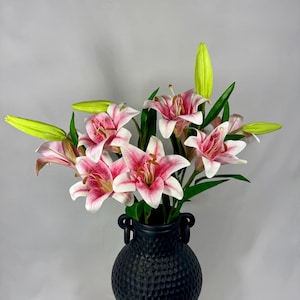 Artificial Pink & White Stargazer Lily Stem: Silk Wedding Bouquet Flower