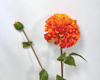 Artificial Orange Dahlia Stem: Realistic Faux Floral Arrangement