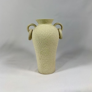 Modern Vase - Cream - Minimalist Ceramic Vase with Geometric Handles, Neutral Decor, Minimalist