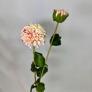 Artificial Light Pink / White Dahlia Stem – Realistic Faux Flower with Bud for Home Styling, Bouquets, and Event Decor