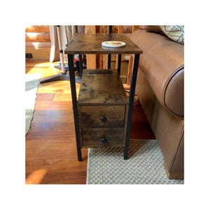 End Table with Storage - 2-Drawer Side Table - Charging Station - Living Room Furniture - Home Organizer