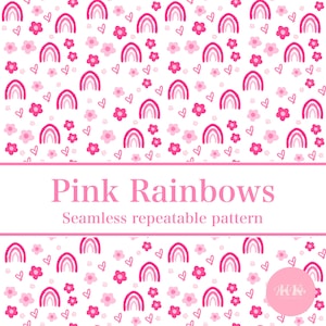 Roze boho kinderen naadloos herhaalbaar patroon, stofontwerp, sublimatie, commercieel gebruik, digitaal patroon, boho, meisjes, regenbogen, bloemen