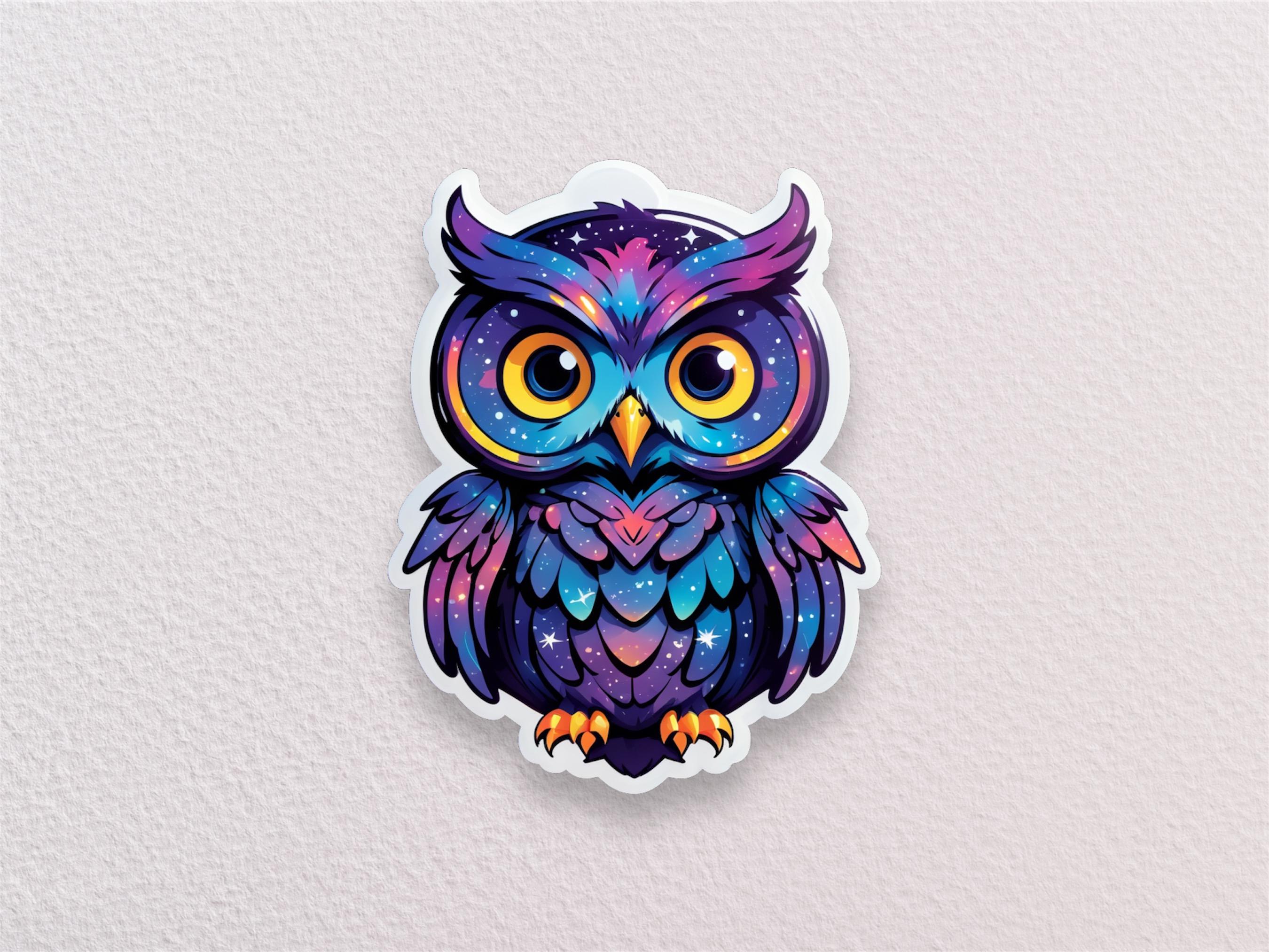 Animal Die-Cut Sticker / Galaxy Owl White Glossy Water-Resistant Sticker / Scrapbooking, Arts, craft