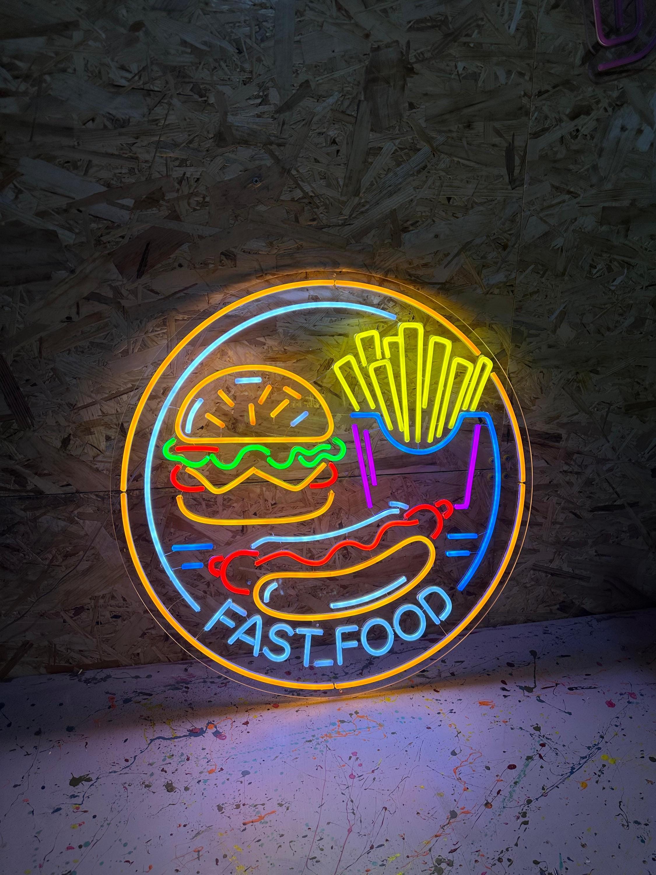 パーカー neon sign 19ss short foodie Fast Food Neon Sign – Burger, Fries & Hot Dog LED Wall Art – Retro