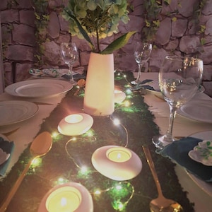 FantasyForest Kit - Real Moss Runner, Vase, and Pebble Candle Holders. For dinner, birthday party, wedding and event decor