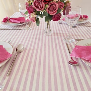 French Country Chic: Romantic Lilac & White Striped Tablecloth