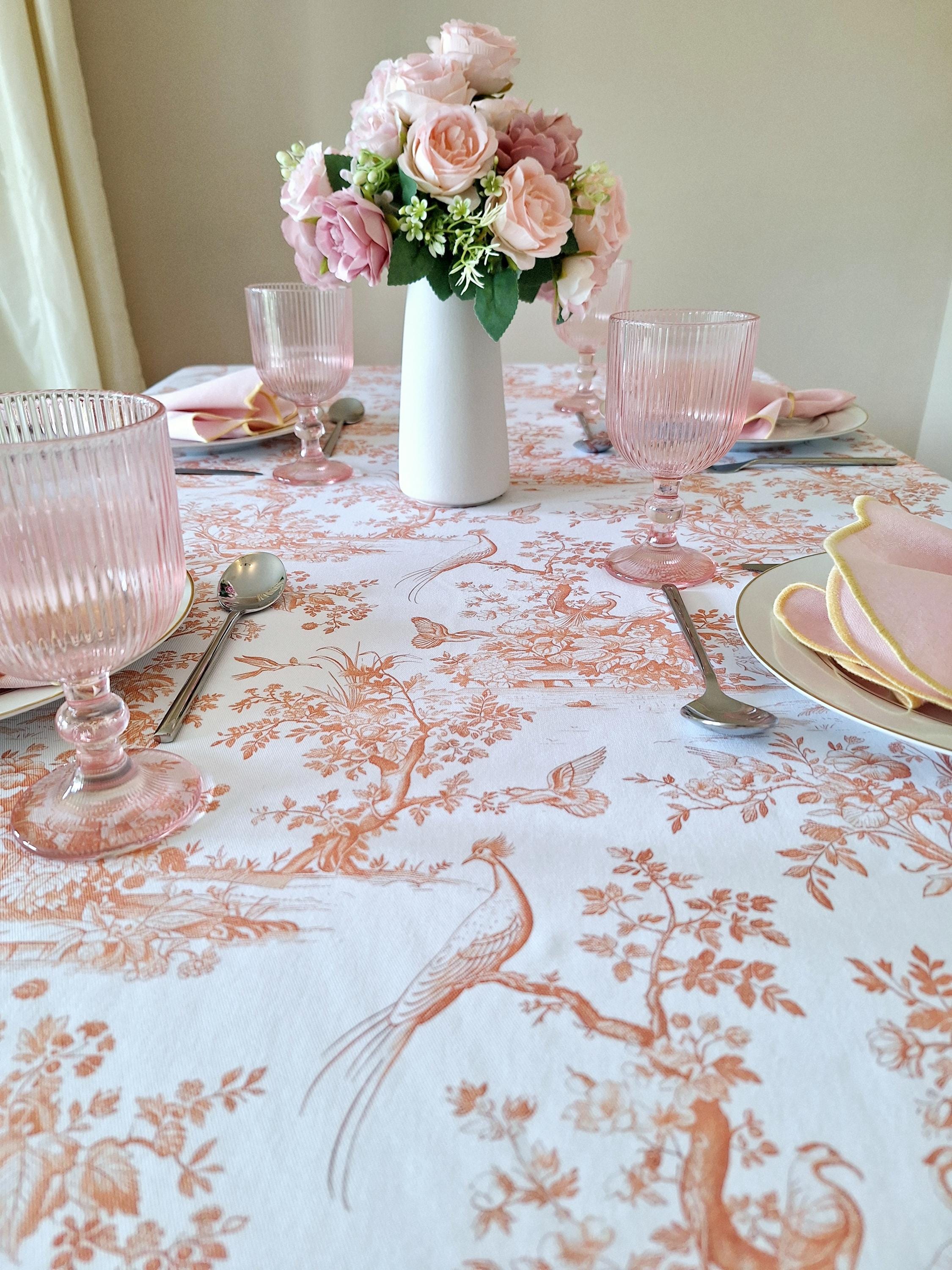 Nappe + 6 Serviettes Vintage Années 70 – Orange à Fleurs Pop Design, Coton 170x128 Cm