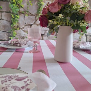 Mediterranean Riviera Retro Cabana Style Tablecloth - Amalfi Pink for wedding, bridal shower, birthday, beach and garden party