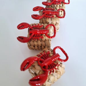 Napkin Rings with Metal Lobster on Rustic Wheat Grass  - For nautical, seafood, seaside, and coastal dining
