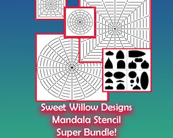 Mandala Guideline Stencil Super Bundle - 12" Circle and Square Plus 5.75" x 5.75" Circle, Square and Mandala Shape Stencils