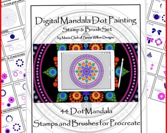 Procreate Brushset - SWD Mandala Dot Painting Brush Pack - 44 Dot Painting Stamps and Brushes