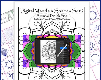 Procreate Brushset - SWD Mandala Shapes Set 2  BrushSet - 54 Mandala Designer Stamps and Brushes