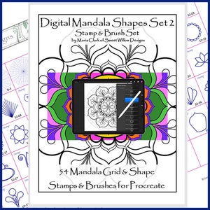 Procreate Brushset - SWD Mandala Shapes Set 2  BrushSet - 54 Mandala Designer Stamps and Brushes