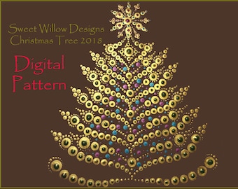 Digital Pattern Mandala Dot Painting Gold Elegance Christmas Tree 2018