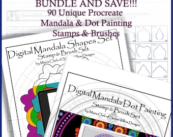 Procreate Brushset Bundle and Save!!! - SWD Mandala Shapes Set 1  BrushSet and SWD Dot Mandala BrushSet - 90 Procreate Stamps and Brushes