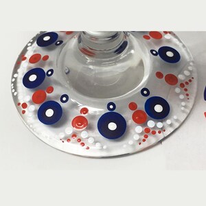 Digital Dot Mandala Pattern Red, White & Blue Wine Glass image 3