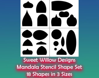 Mandala Shapes Stencil Set - 18 Mandala Shapes in 2", 1" and 1/2" Sizes for All Your Art Projects Includes 6 5.75" x 5.75" Stencils