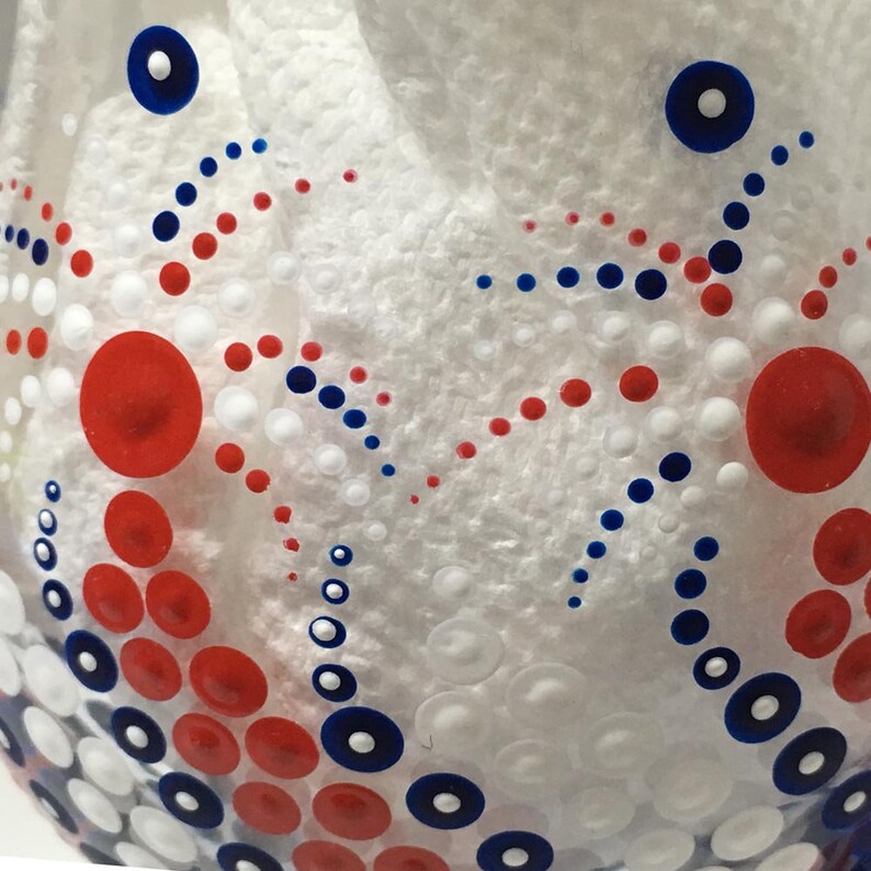 Digital Dot Mandala Pattern Red, White & Blue Wine Glass image 4