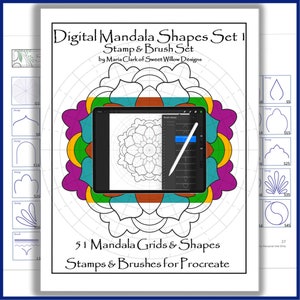 Procreate Brushset - SWD Mandala Shapes Set 1  BrushSet - 51 Mandala Designer Stamps and Brushes