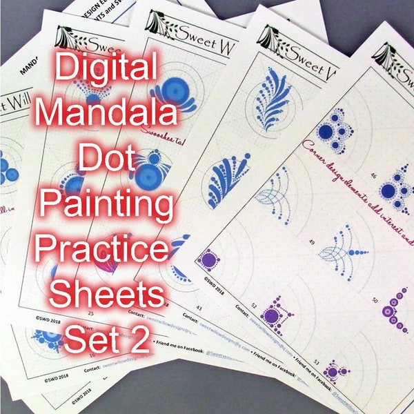Digital Mandala Dot Painting Design Elements and Practice Guides Set 2 - 8.5" x 11"