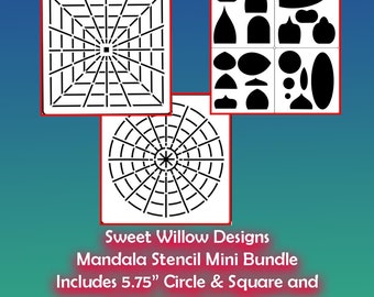 Mandala Guideline Stencil Mini Bundle - 5.75" x 5.75" Circle, Square and Mandala Shape Stencils