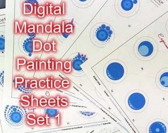 Digital Mandala Dot Painting Design Elements and Practice Guides Set 1 - 8.5" x 11"